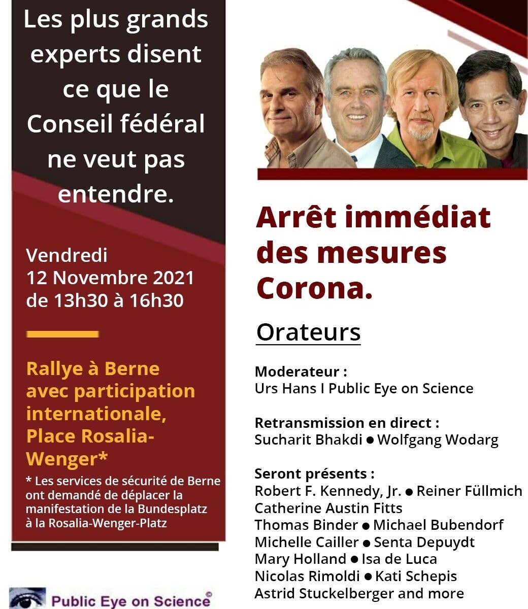 Berne 12 Novembre 2021 avec Robert Kennedy et Reiner Fullmich