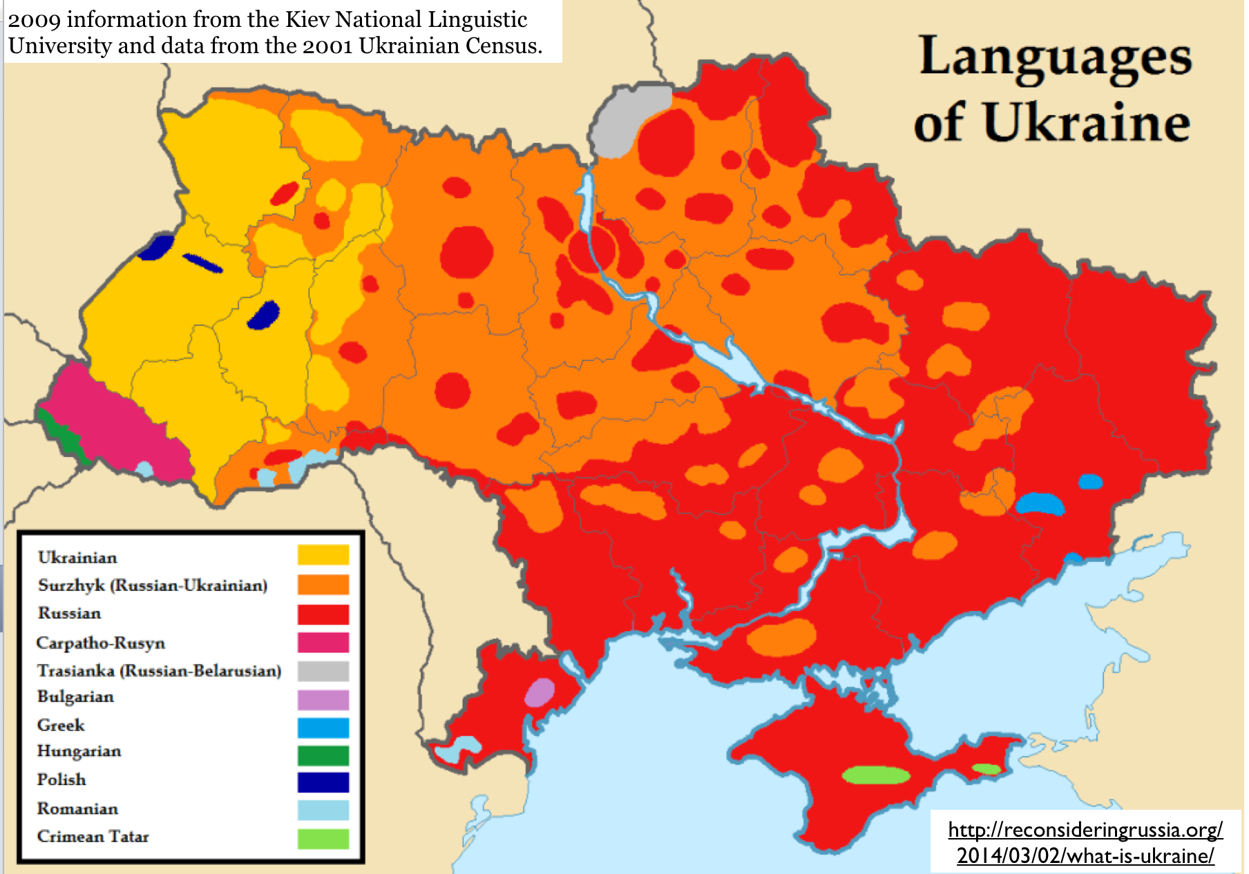 Ukraine - carte des langues