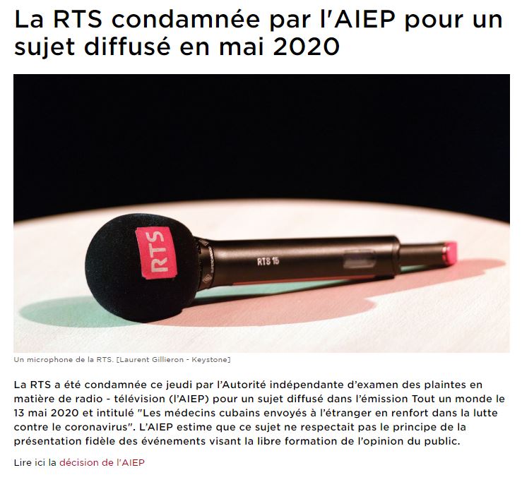 la RTS jugée par l'AIEP