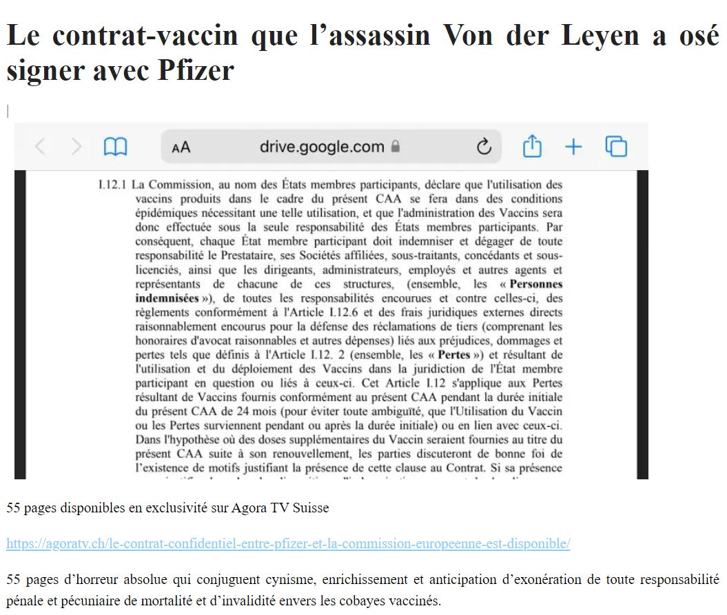 Contrat Pfizer signé par l'assassin Von der Leyen