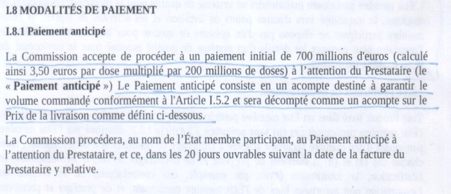Modalités de paiement secrets Pfizer